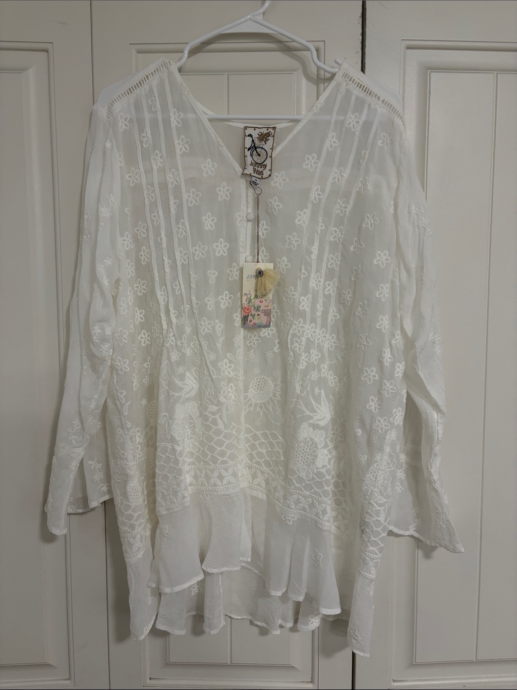 Johnny Was White Embroidered Boho Tunic
